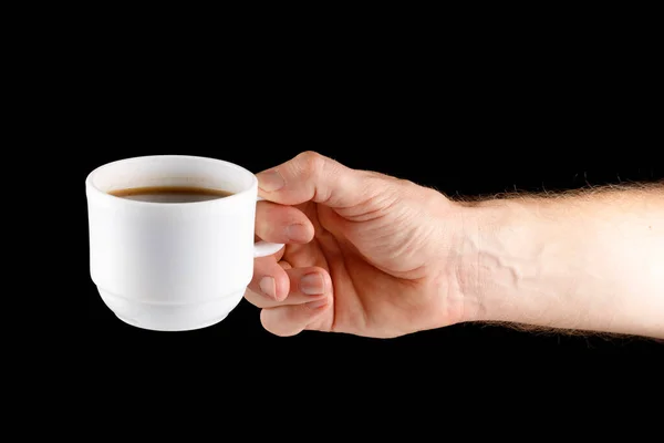 Mão Segurando Copo Branco Isolado Café — Fotografia de Stock