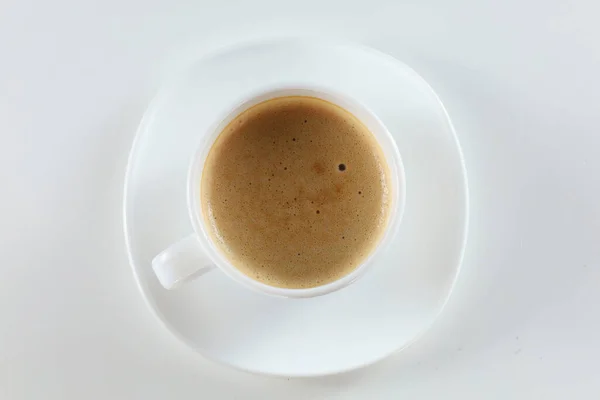 Cappuccino Dalam Isolasi Cangkir Putih Tampilan Atas — Stok Foto