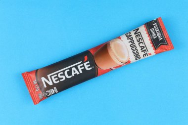 LVIV, UKRAINE - 19 Ekim 2022: Nescafe cappuccino