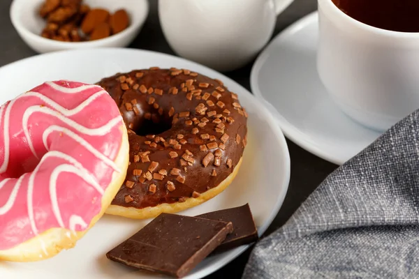 Donuts Coffee Milk Breakfast Milk Donuts — Stock Photo, Image