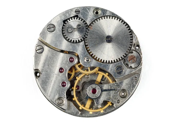 Mecanismo Reloj Primer Plano Dentro Del Reloj Aislar — Foto de Stock