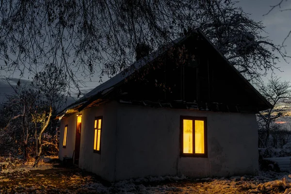 Ein Altes Lehmhaus Ukrainischen Dorf Haus Der Nacht — Stockfoto