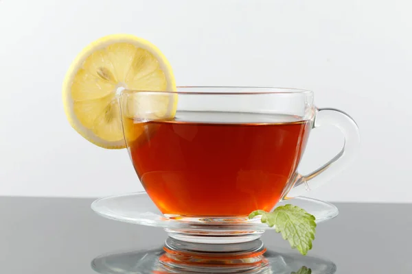 Chá Com Limão Numa Xícara Chá Xícara Com Limão — Fotografia de Stock