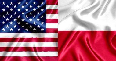 USA and Poland flag silk