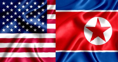 USA and North_Korea flag silk