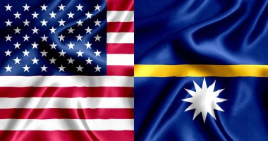 USA and Nauru flag silk