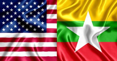 USA and Myanmar flag silk