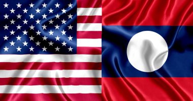 USA and Laos flag silk