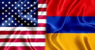 USA and Armenia flag silk