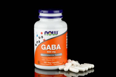 LVIV, UKRAINE - 29 Haziran 2023: Now Foods, GABA, B-6 vitamini