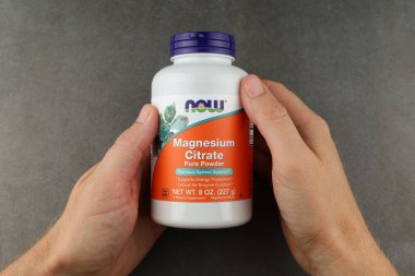 LVIV, UKRAINE - 29 Haziran 2023: Now Foods, Magnesium Citrate Pure Powder