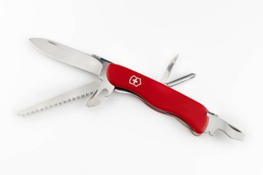 LVIV, UKRAINE - 19 Temmuz 2023: Bıçak Victorinox Trailmaster