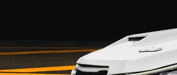 Närbild Luftkanal Bilhuva Turbo Motor Vit Sportbil Panorama Banner Med — Stockfoto