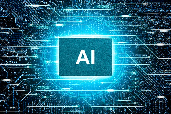 Artificial Intelligence Concept Close Microprocessor Glowing Mainboard Electronic Computer Background — Stock Photo, Image