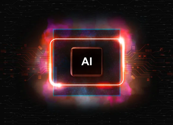 Concepto Inteligencia Artificial Chip Cpu Con Luces Neón Fondo Placa —  Fotos de Stock