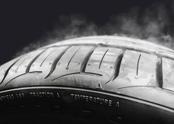 Car tires are hot and produce smoke from driving , Car parts concept