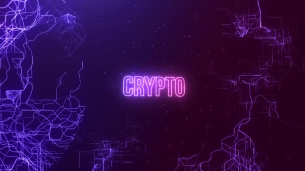 Crypto Tech Text Neon Streszczenie Tła Danych Połączenia Koncepcja Blockchain — Wideo stockowe