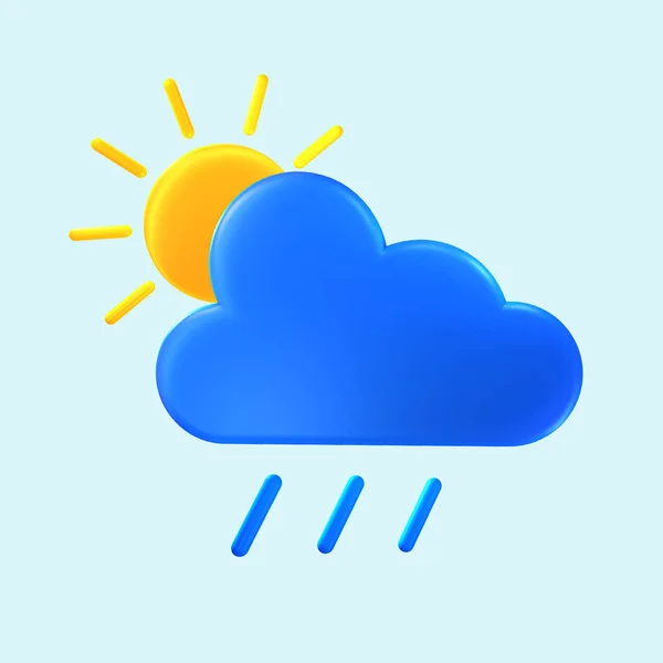 Boyutlu Bulutlu Güneş Yağmur Ikonu Bir Uygulamada Internette Hava Durumunu — Stok fotoğraf