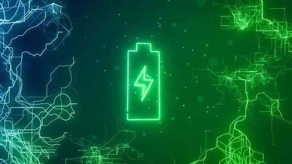 电池充电在抽象的技术背景下连接 可再生能源和可持续能源 — 图库照片