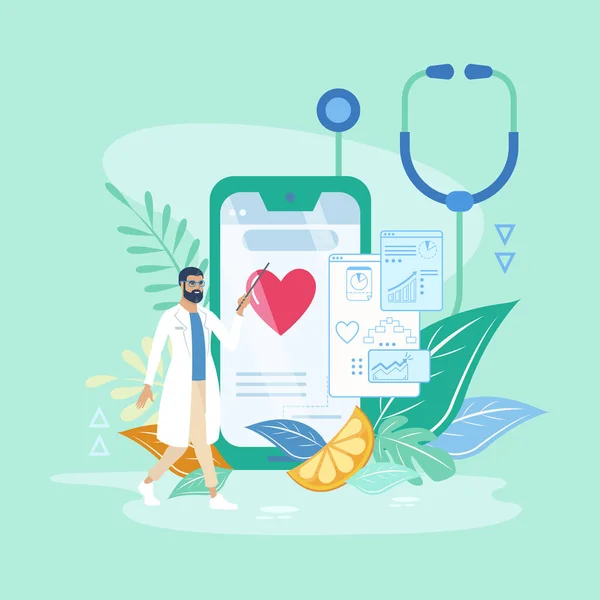 Online Healthcare Medical Consultation Digital Health Concept Doctor Showing Mobile — Stock Vector