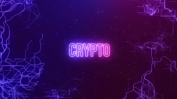 Crypto Tech Tekst Neon Abstracte Achtergrond Van Verbindingsgegevens Blockchain Concept — Stockfoto