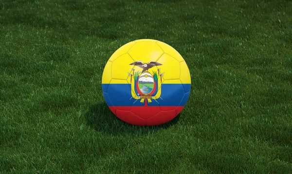 Bola Futebol Com Cores Bandeira Equador Estádio Gramíneas Verdes Fundo — Fotografia de Stock