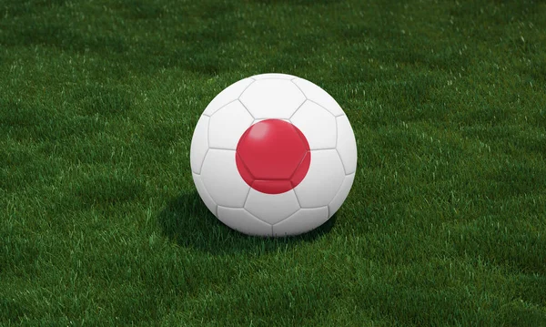 Bola Futebol Com Cores Bandeira Japão Estádio Gramíneas Verdes Fundo — Fotografia de Stock