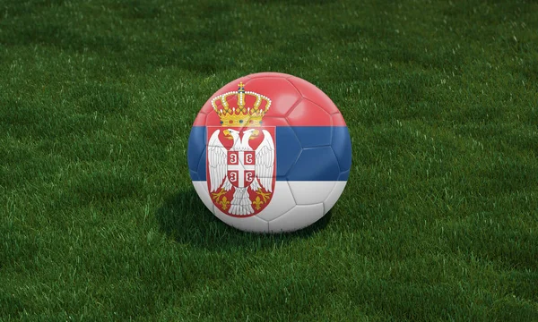 Футбольный Мяч Флагом Сербии Цвета Стадионе Зеленом Фоне Травы Иллюстрация — стоковое фото