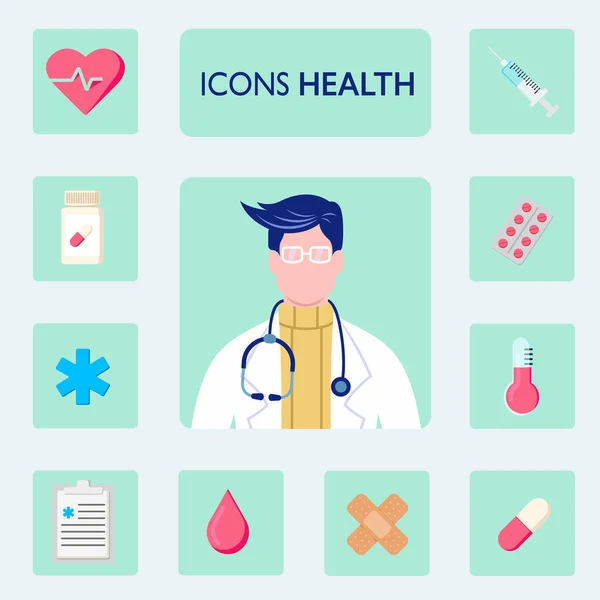 Médecin Pharmacien Ensemble Icônes Santé Illustration Vectorielle — Image vectorielle