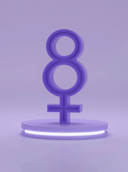 Cylinder Podium Reflective Lights Venus Women Sign Purple Background Rendering — Stock Fotó
