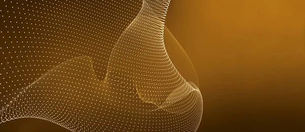 Abstract Gold Waves Particle Background. Big data surfing the cloud computing.