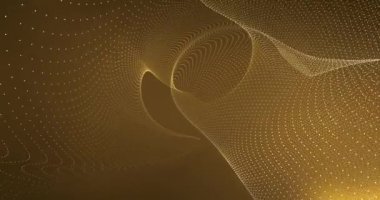 Abstract Gold Waves Particle Background. Big data surfing the cloud computing. 4K video.