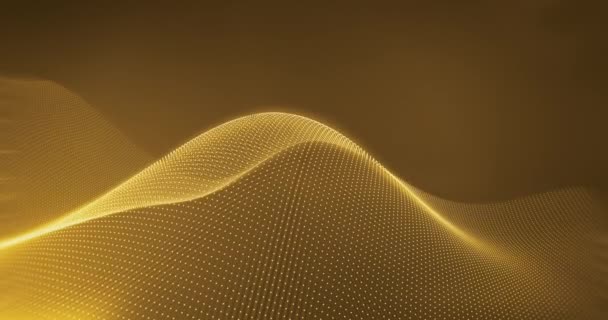 回避中の黄金のデータ波 粒子は金主導の光で背景を振ります クラウドコンピューティングの概念 4Kビデオ — ストック動画