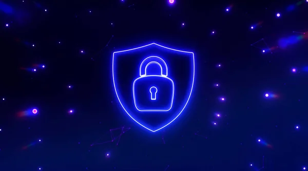 Neon Låst Hänglås Begreppet Dataskydd Säkerhet Teknik Illustration — Stockfoto
