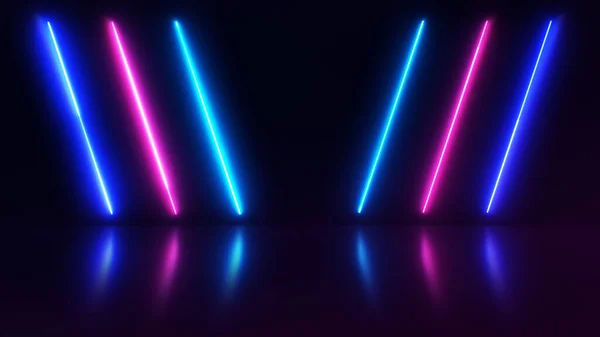 Abstraktní Neonové Pozadí Barevnými Paprsky Světla Jasnou Laserovou Animací Reflexní — Stock fotografie