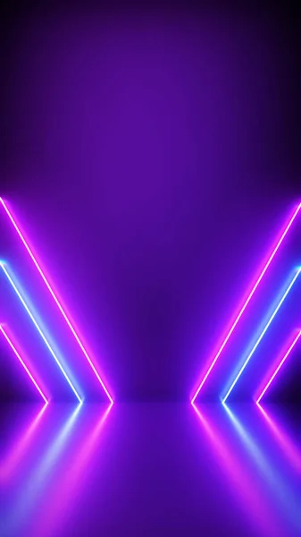 Neon Háttér Absztrakt Light Shapes Vonal Átlók Színes Reflektív Padló — Stock Fotó