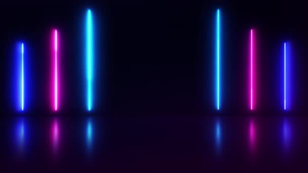 Abstraktní Neonové Pozadí Barevnými Paprsky Světla Jasnou Laserovou Animací Reflexní — Stock video