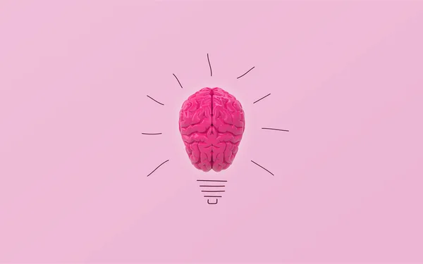 Pink brain on pink clear background. concept light bulb idea. 3d rendering.