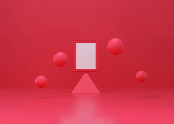 Рамка Подіум Бульбашкою Плаває Червоній Студії Magenta Мінімальна Геометрична Форма — стокове фото