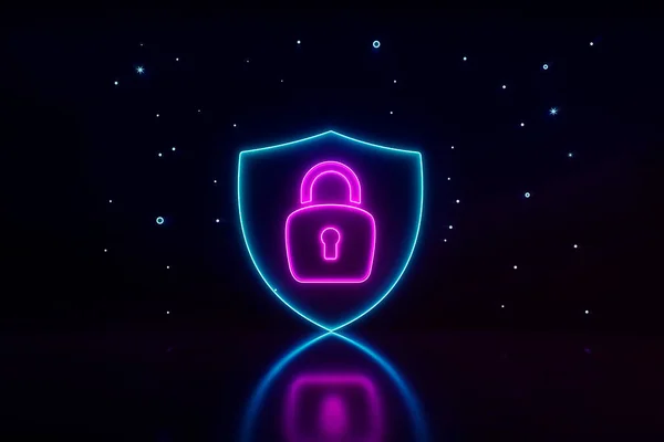 Siber Güvenlik Değerlendirme Simgesi Siber Uzay Arka Planında Neon Işareti — Stok fotoğraf