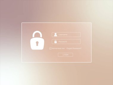 Bulanık arkaplanda basit simgelerle giriş ve parola formu menüsü. Web tasarımı için web sitesi ögesi. Vektör İllüstrasyonu.