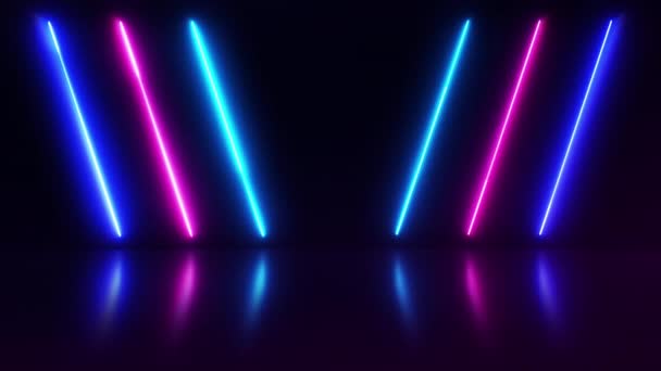 Abstraktní Neonové Pozadí Barevnými Paprsky Světla Jasnou Laserovou Animací Reflexní — Stock video