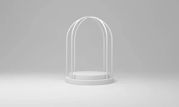 ディスプレイ製品のための白い背景に表彰台とケージ 3Dレンダリング — ストック写真
