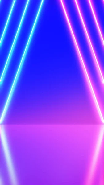 霓虹灯背景摘要蓝色和浅色的粉红线对角线的彩色和反思地板 派对和音乐会的概念 垂直尺寸 — 图库照片