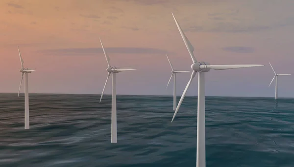 Wind turbine in the ocean, clean and sustainable green energy concept.