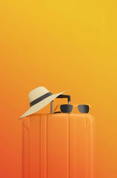 Sommerzeit Koffer Mit Sonnenbrille Und Hut Auf Dem Hintergrund Des — Stockfoto