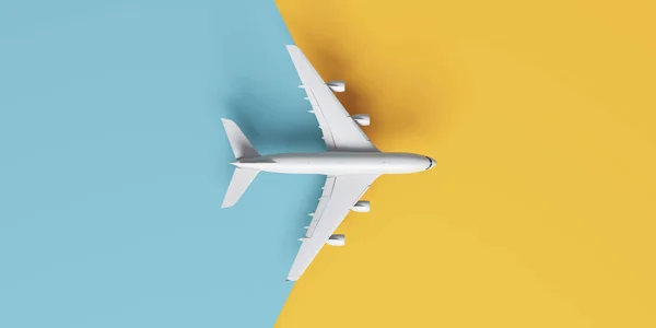 Sarı Mavi Pist Üzerinde Uçakla Seyahat Konseptinin Düz Dizaynı Görüntüleme — Stok fotoğraf