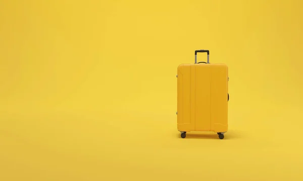 Bőrönd Sárga Háttérrel Utazás Nyaralás Koncepció Renderelés — Stock Fotó