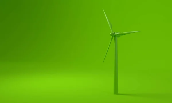 Wind turbine on green background. Sustainability concept. 3D rendering.