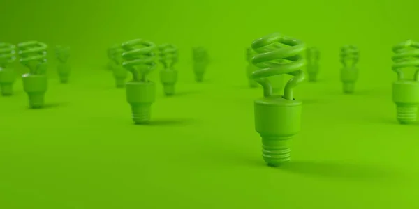 在绿色背景上清除灯泡 可持续性概念 3D渲染 — 图库照片